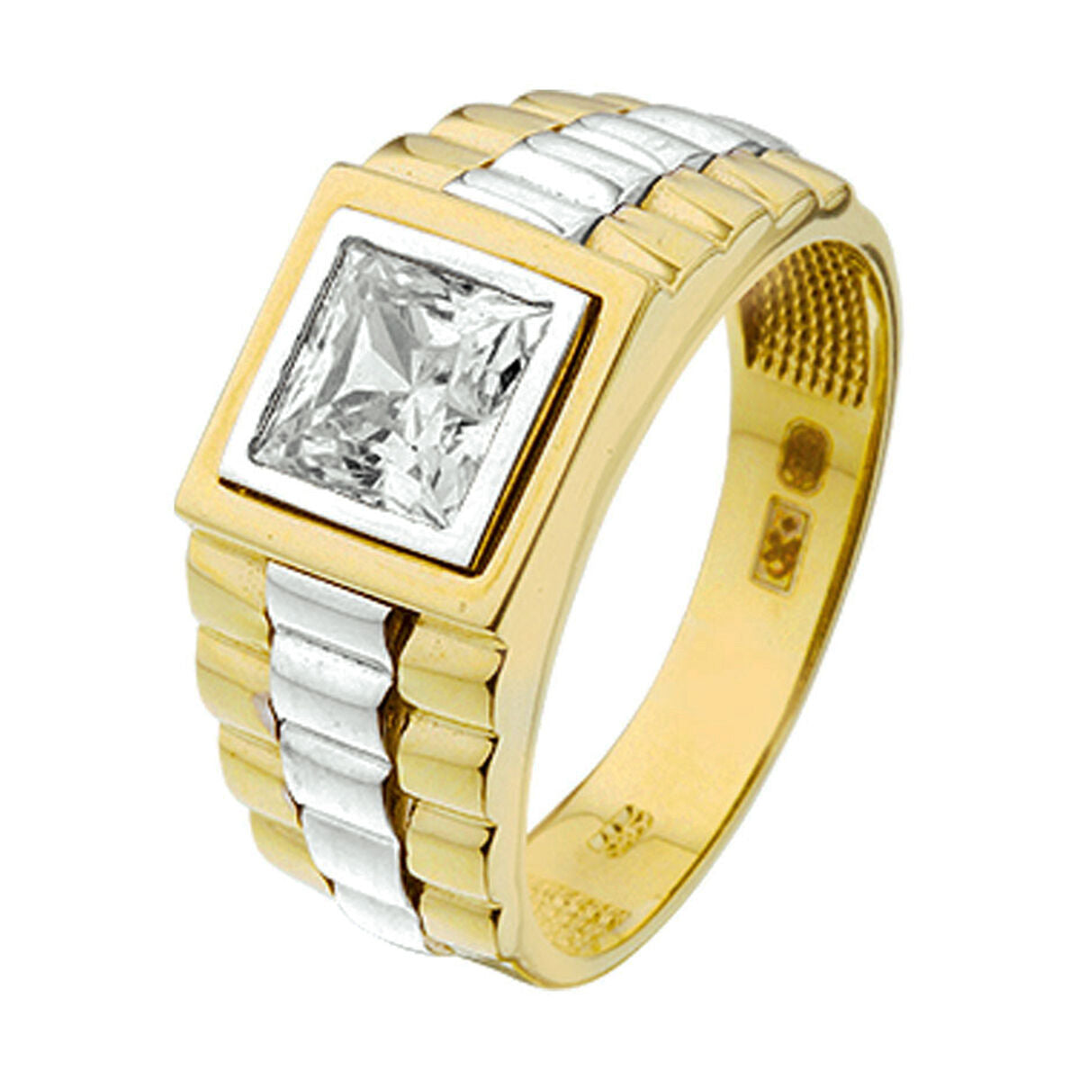 14kt bicolor gouden herenring president zirconia 10,5mm