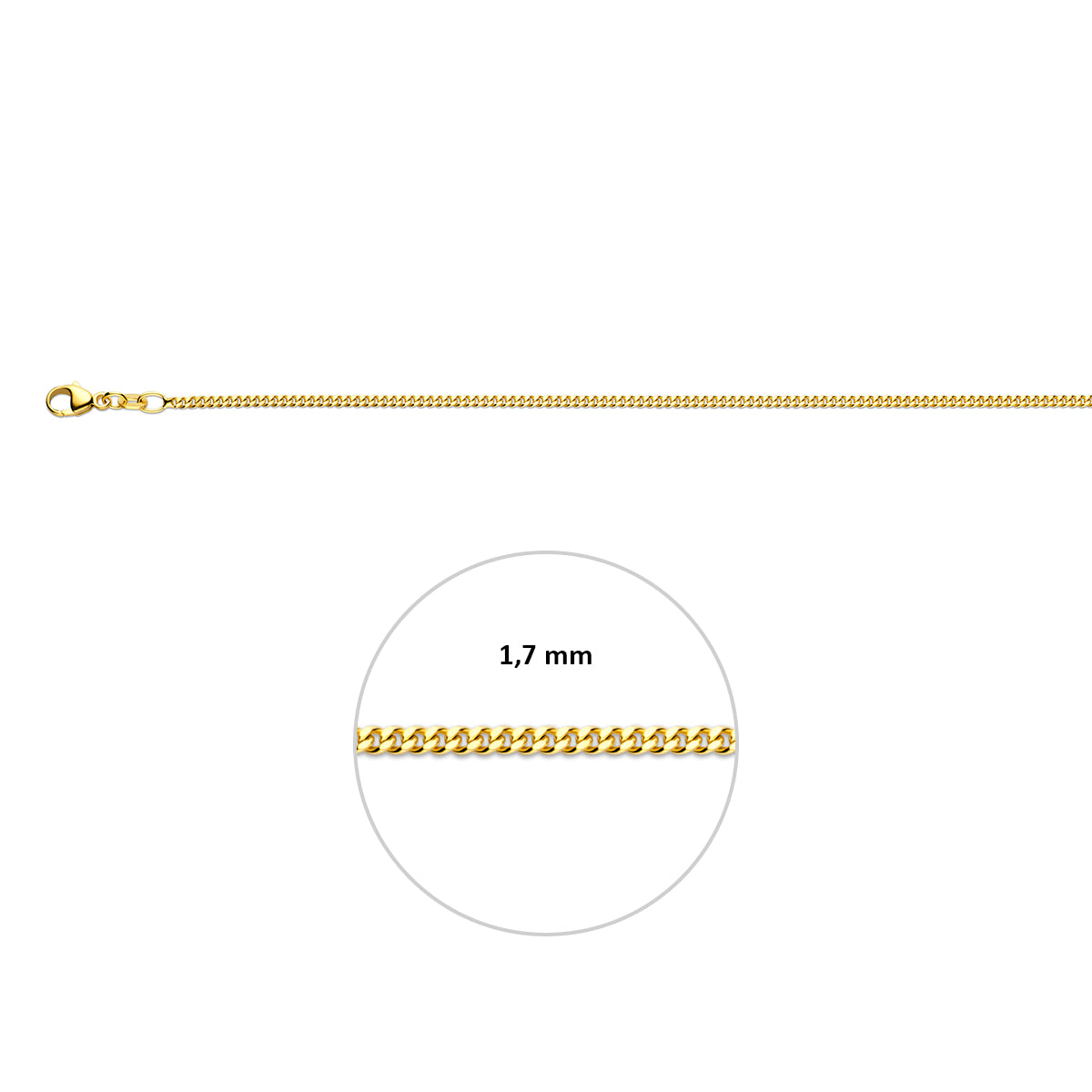 Doublé geelkleurig lengtecollier - gourmette 1,6mm