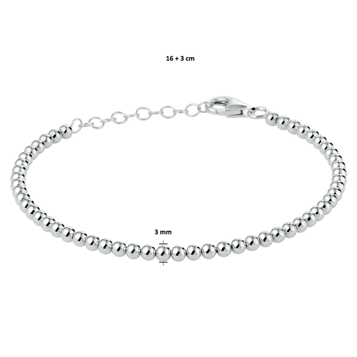Zilveren armband bolletjes 3,0mm | 16+3cm