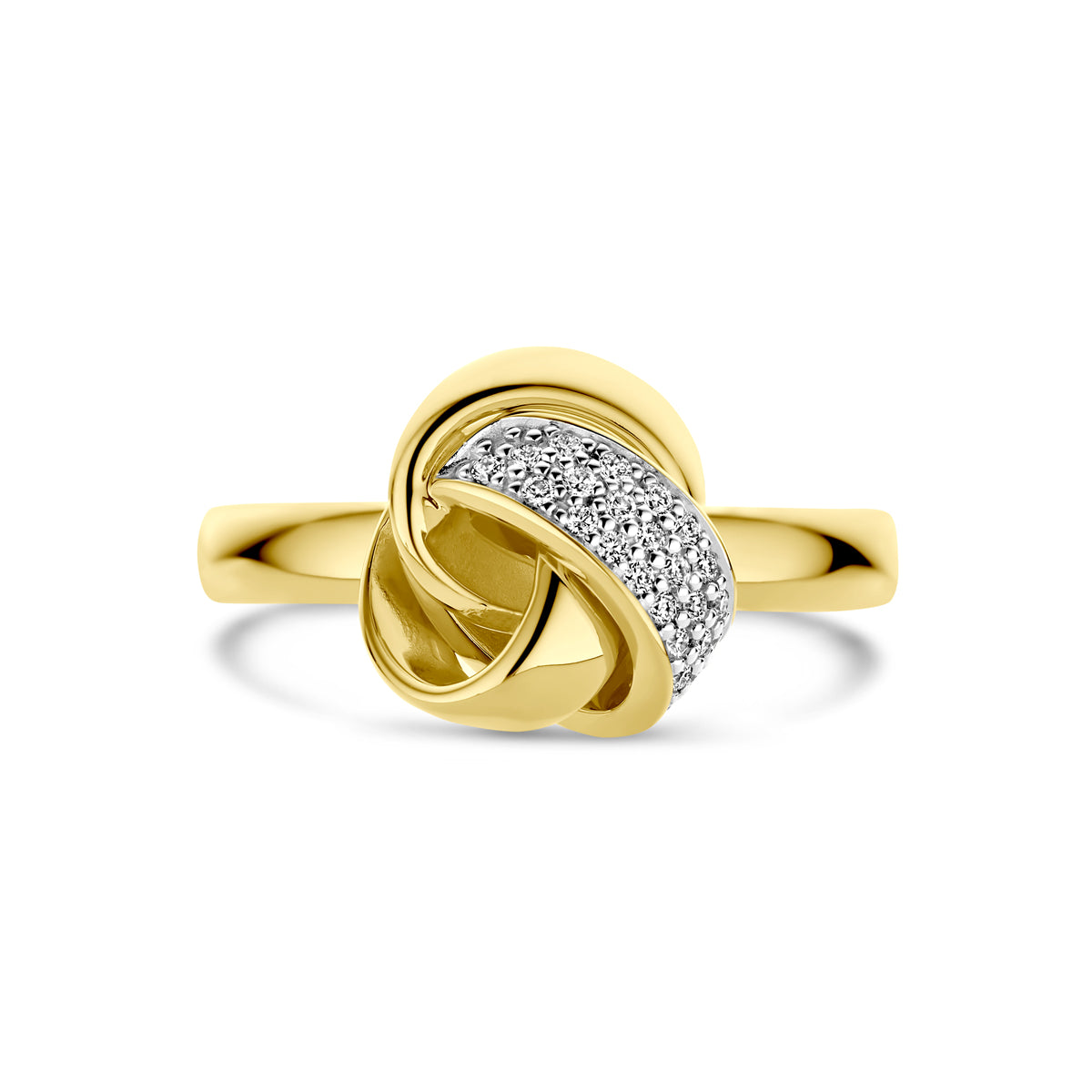 14krt geelgouden ring "knoop" met 0.11ct HSI diamant