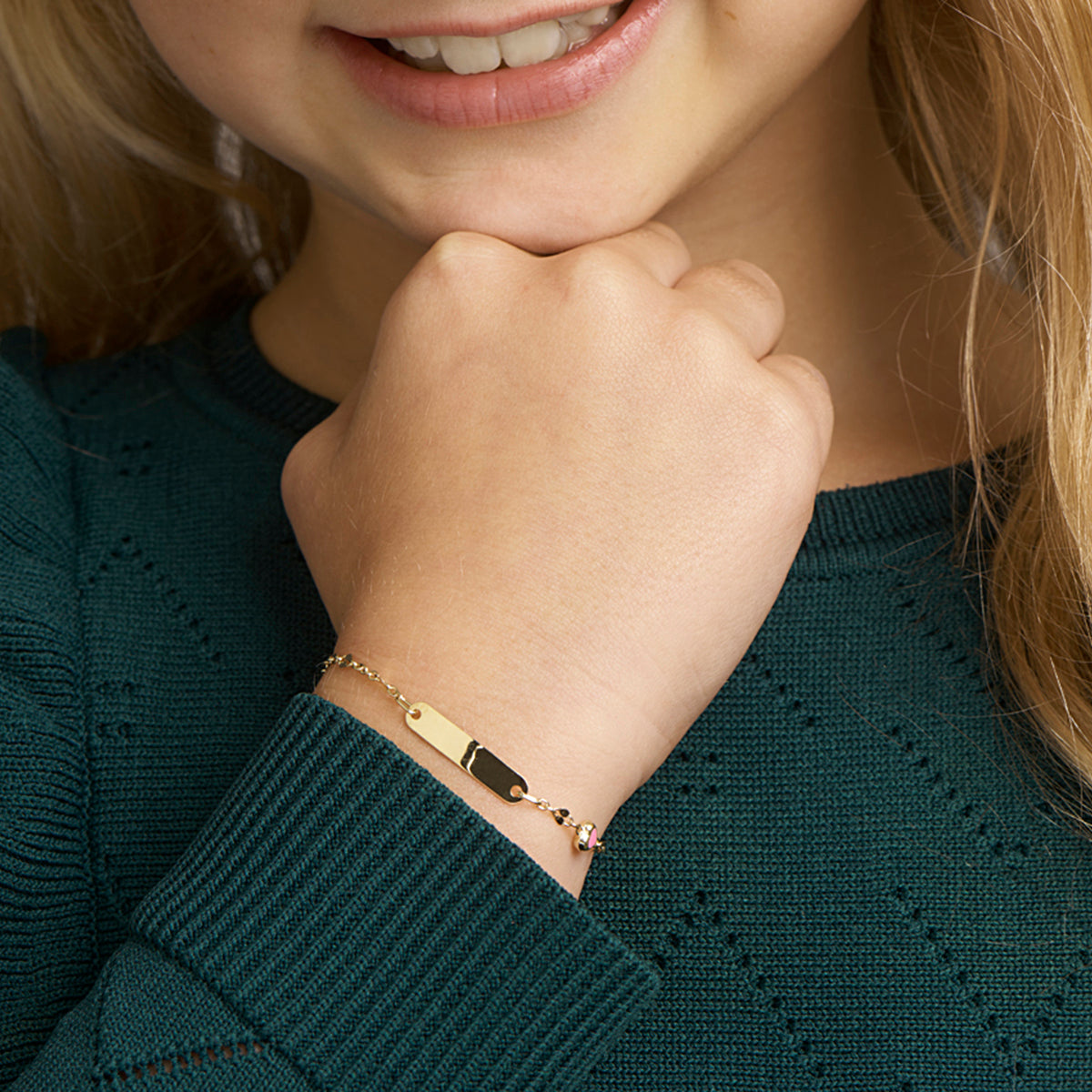 14krt geelgouden graveerarmband hart plaat 4mm | 11-13cm