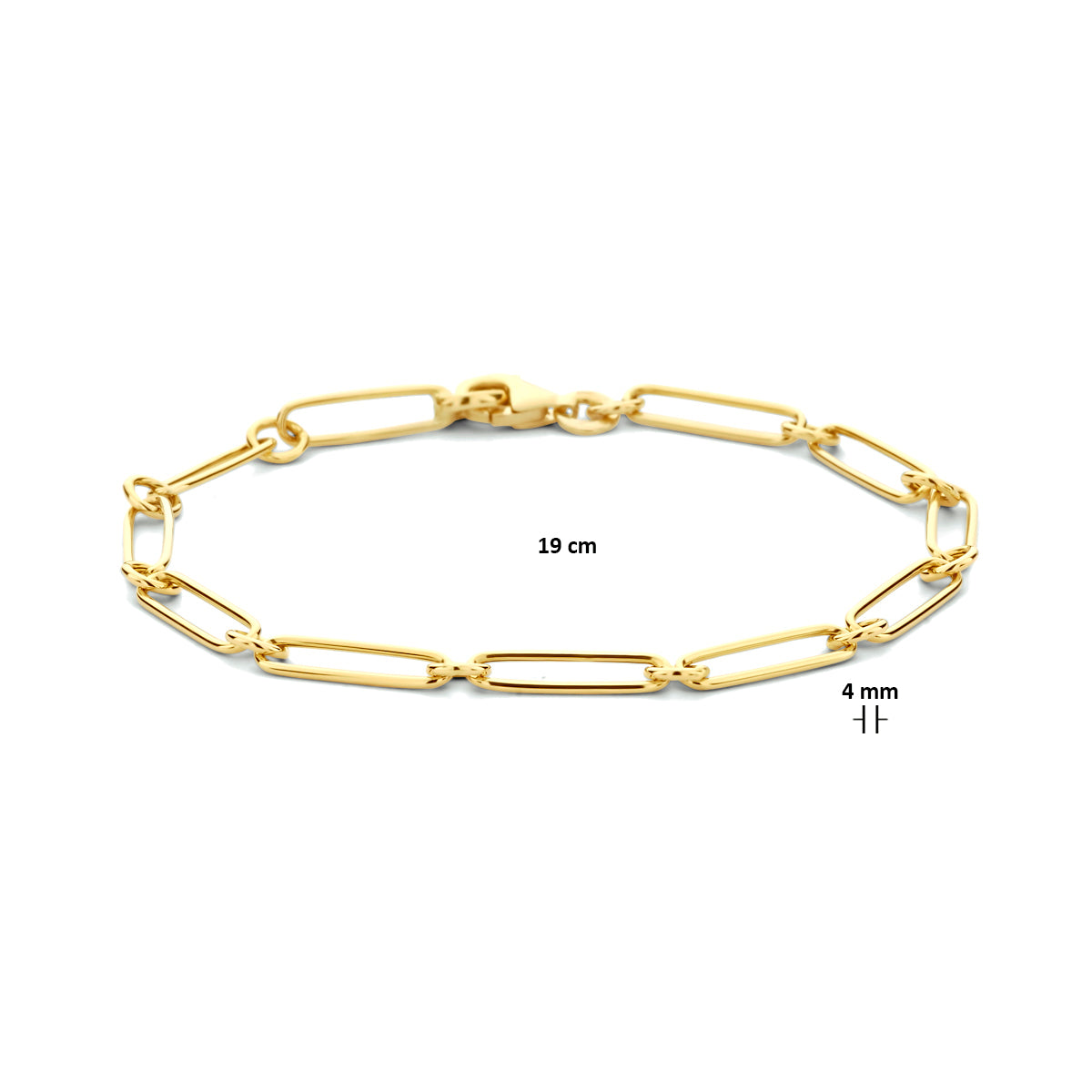 14krt geelgouden armband paperclip platte buis 4,0mm - 19cm