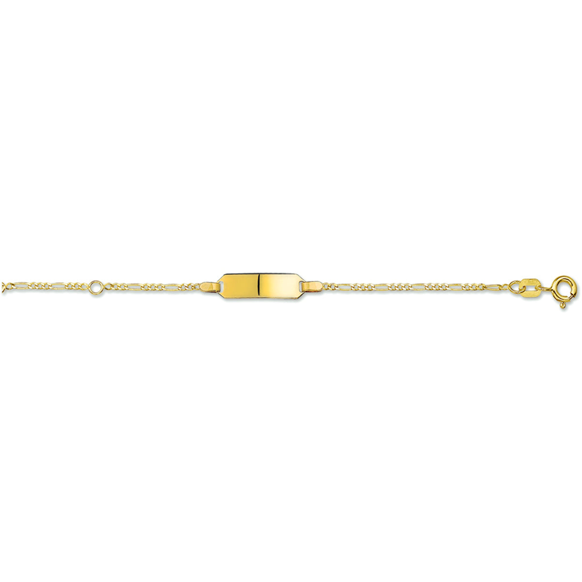 14krt geelgouden graveerarmband figaro plaat 5mm | 11-13cm