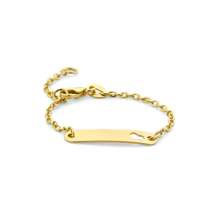 9krt geelgouden graveerarmband anker plaat hart 4mm | 11-13cm