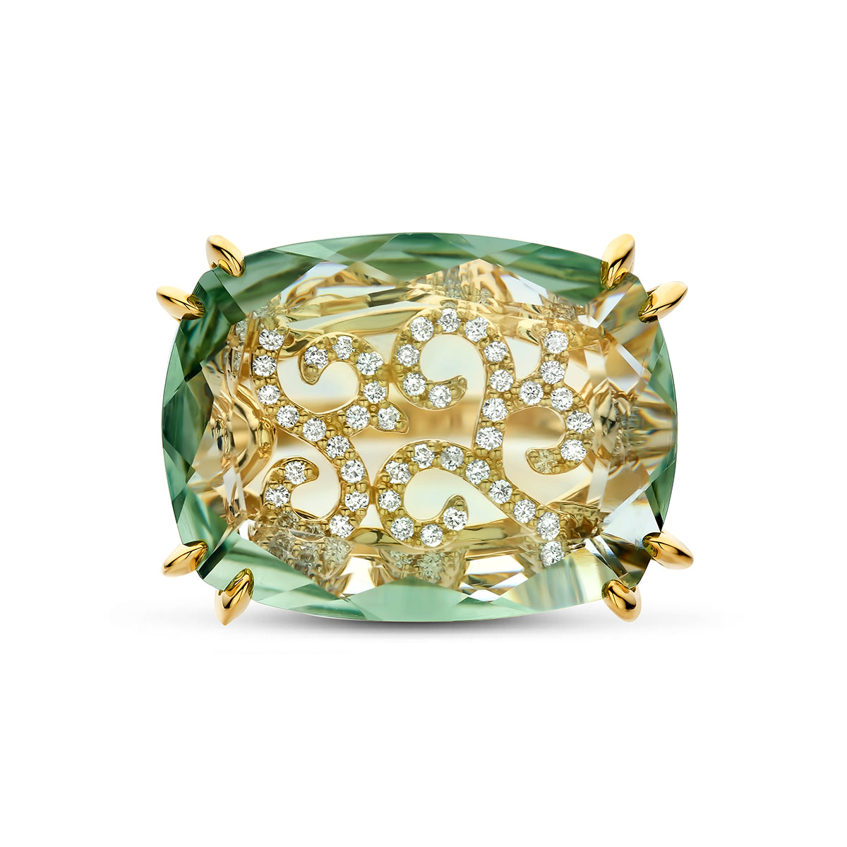 14krt geelgouden ring met diamant 0.14ct HSI | Amethist