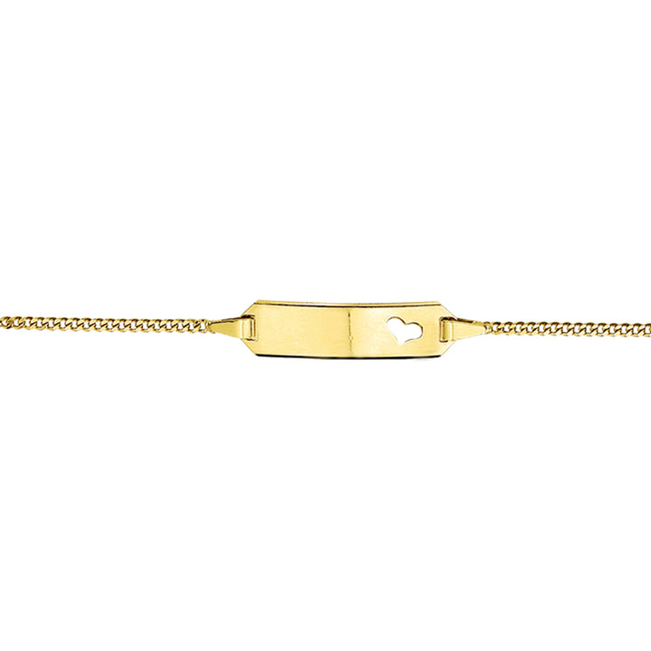 9krt geelgouden graveerarmband gourmette plaat hart 5mm | 11-13cm