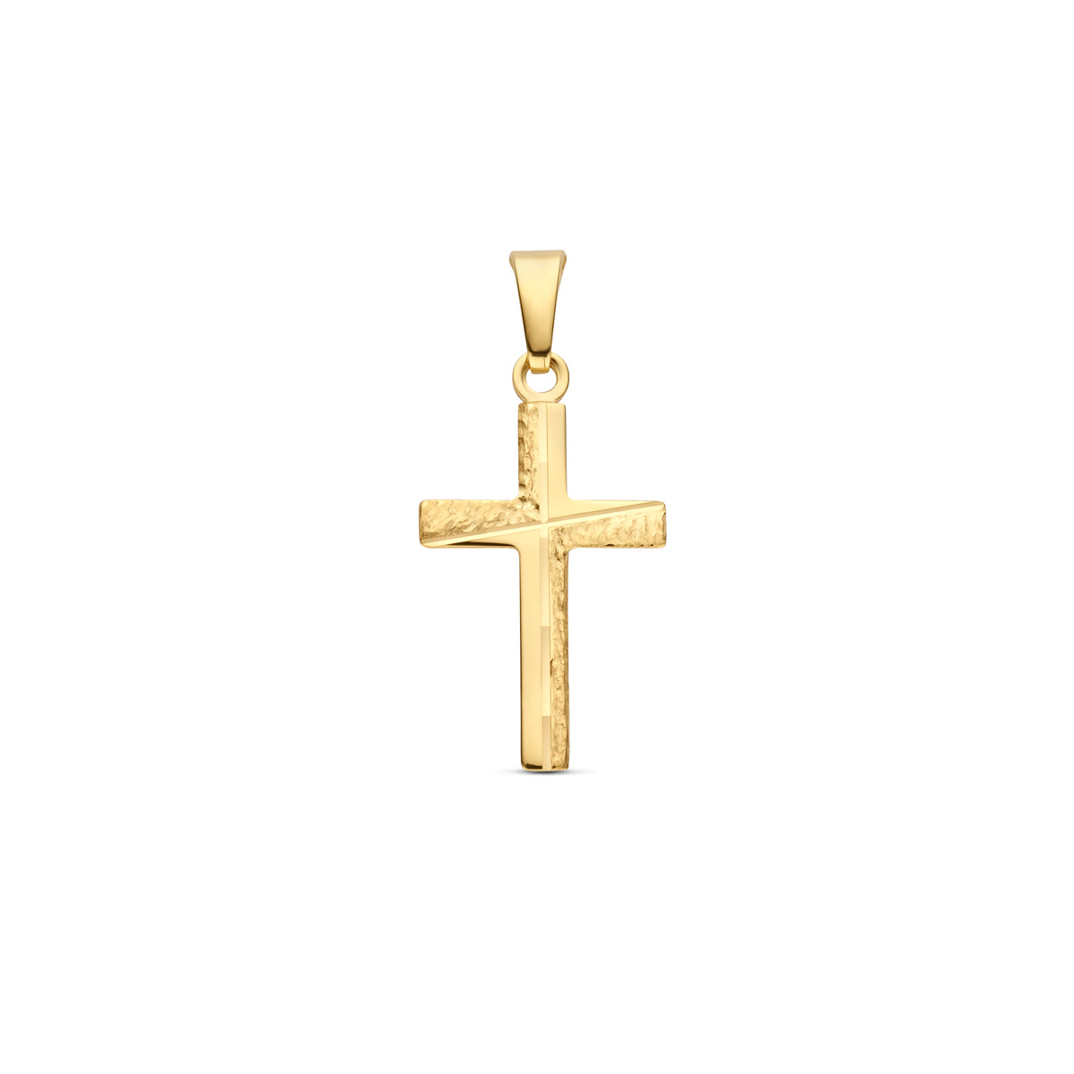 14krt geelgouden hanger kruis gehamerd 18x12mm