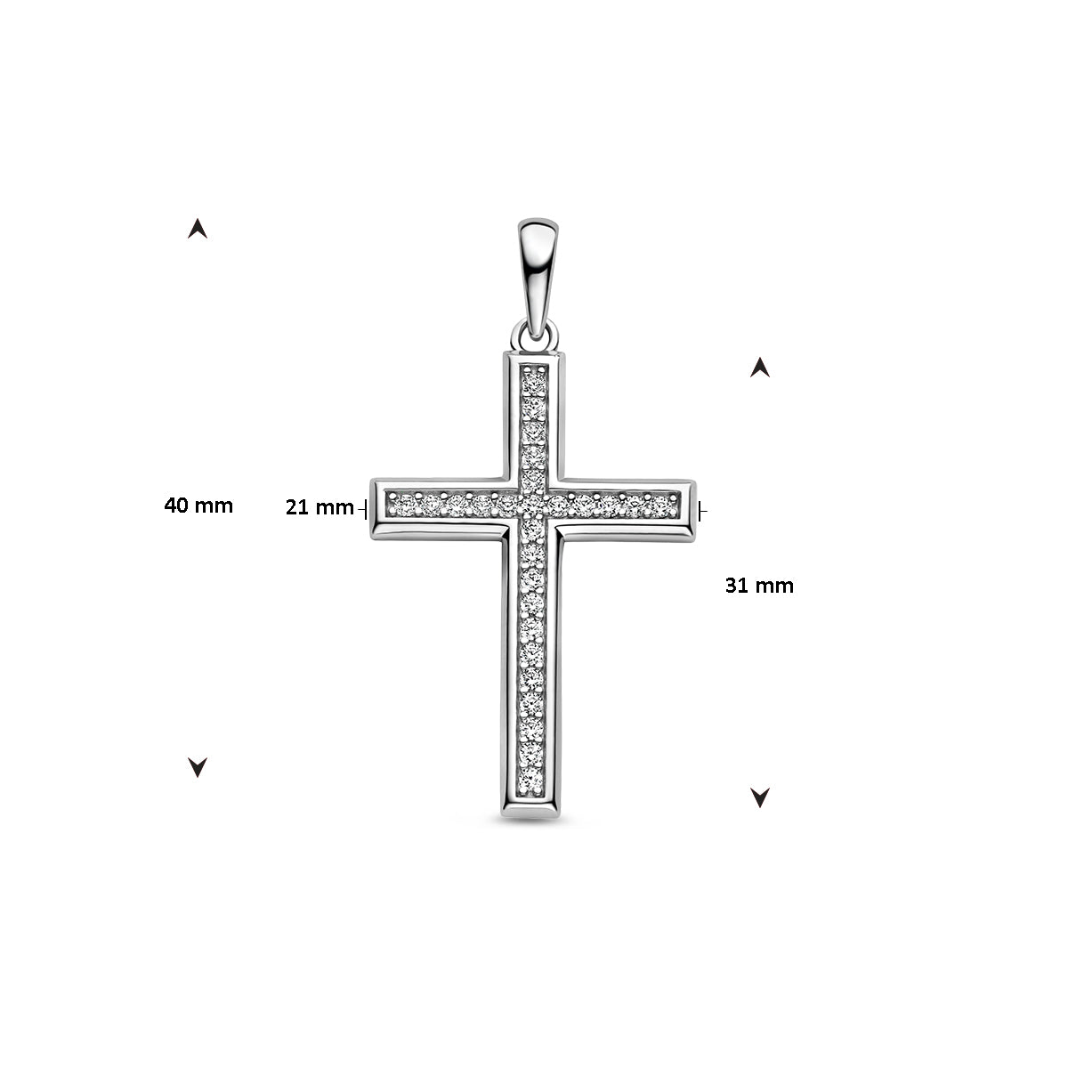 Zilveren hanger kruis zirkonia | 21x31mm