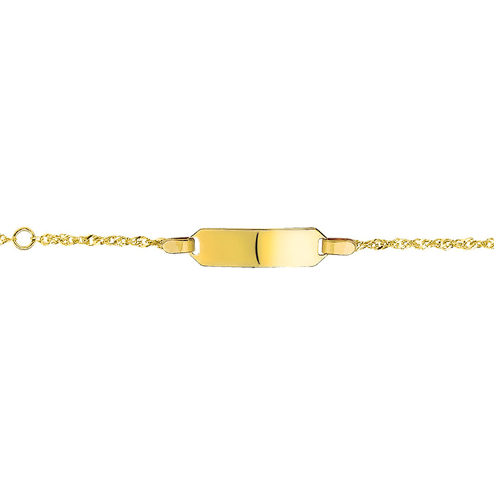 9krt geelgouden graveerarmband singapore plaat 5mm | 11-13cm