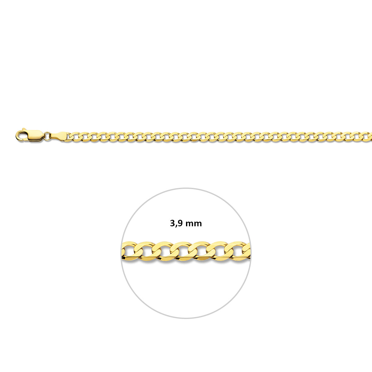 14krt geelgouden collier gourmette 6-zijdes geslepen 3,9mm - 60cm