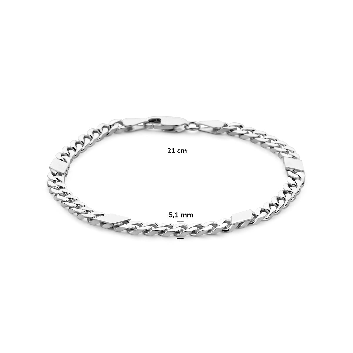 Zilveren armband gourmette met tussenstuk 5,1mm | 21 cm