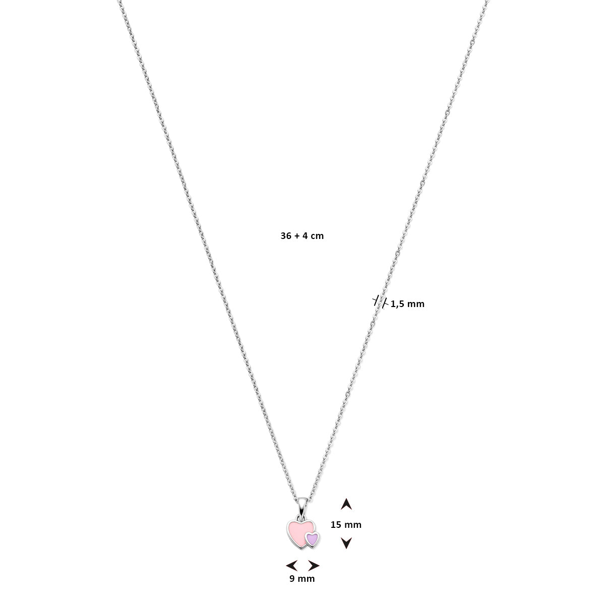 Zilveren collier emaille hartjes | 36+4cm
