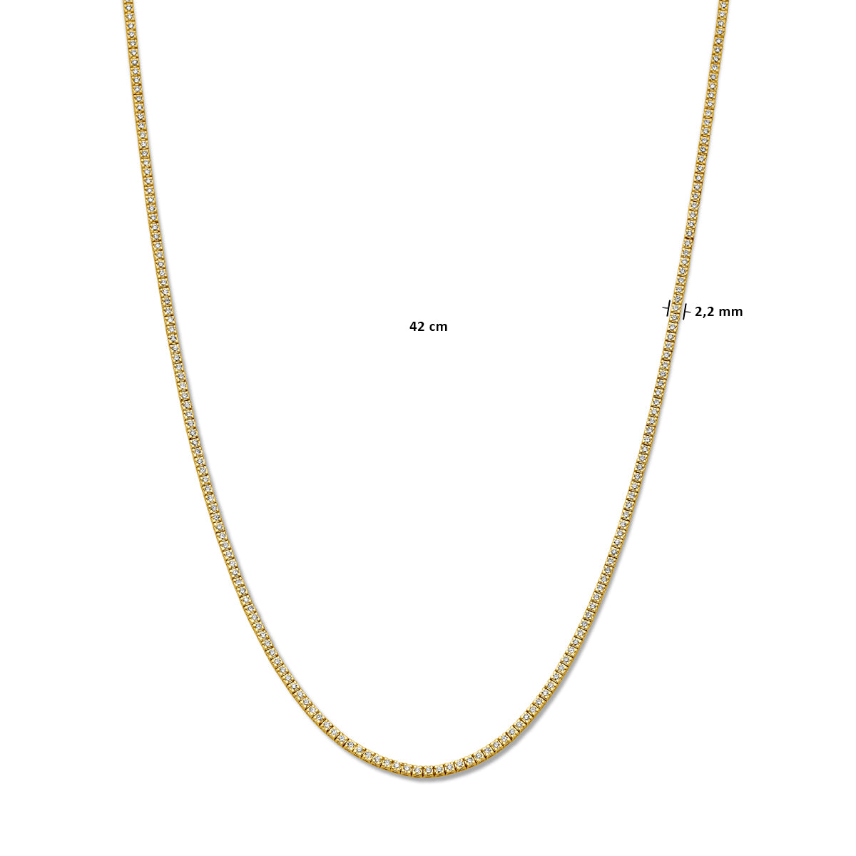 14krt geelgouden tenniscollier met 3.00ct lab grown diamant GSI | 2,2mm | 42cm