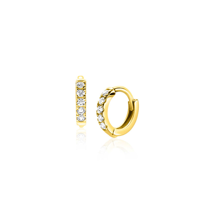 8mm ZINZI Gold 14 krt gouden oorRing bezet met witte zirconia's. luxe klapsluiting 8x1.6mm ZGO467