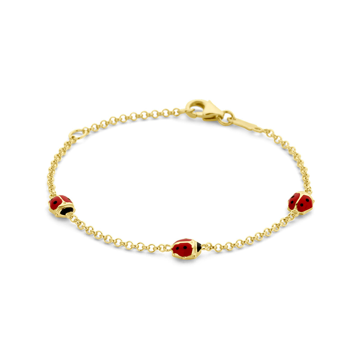 14krt geelgouden armband lieveheersbeestje emaille | 11-13cm
