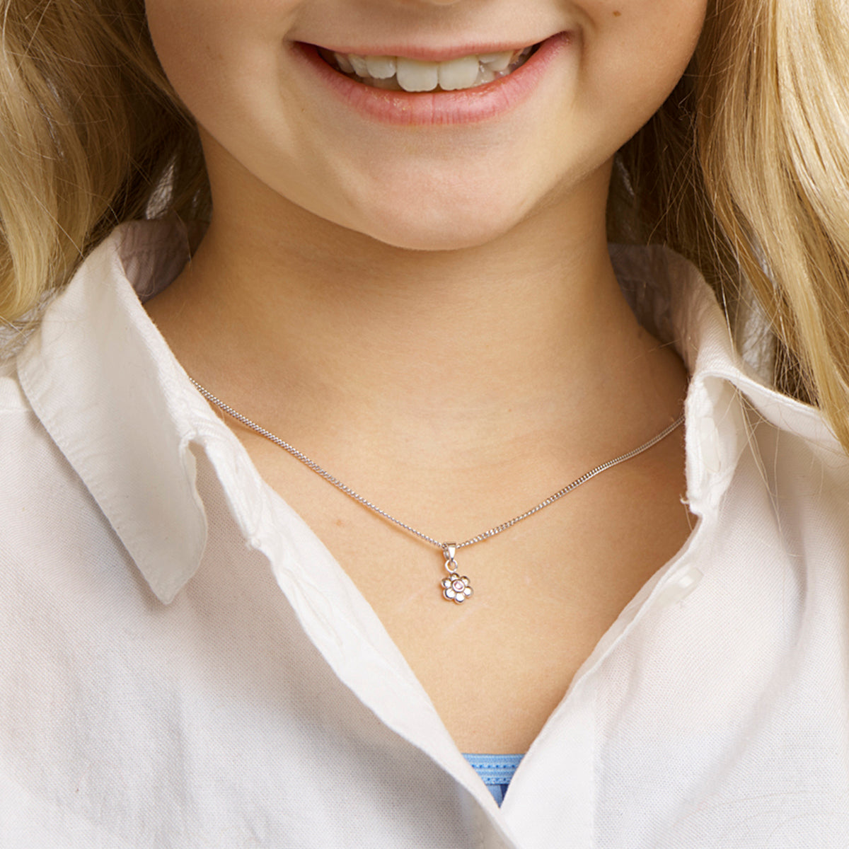 Zilveren hanger bloem roze zirkonia | 10x6,5mm