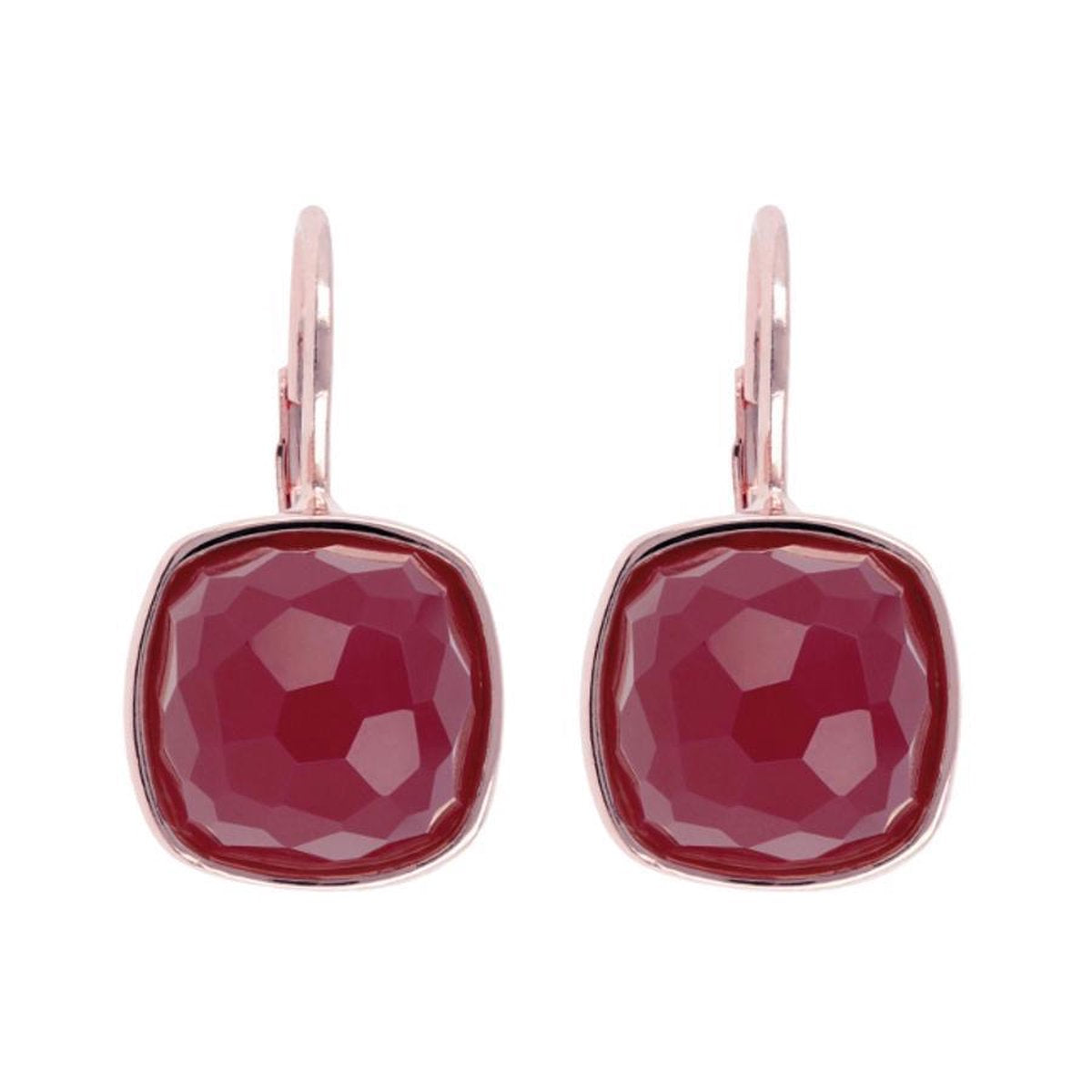 18krt roségouden oorhangers met rode chalcedoon 10x10mm