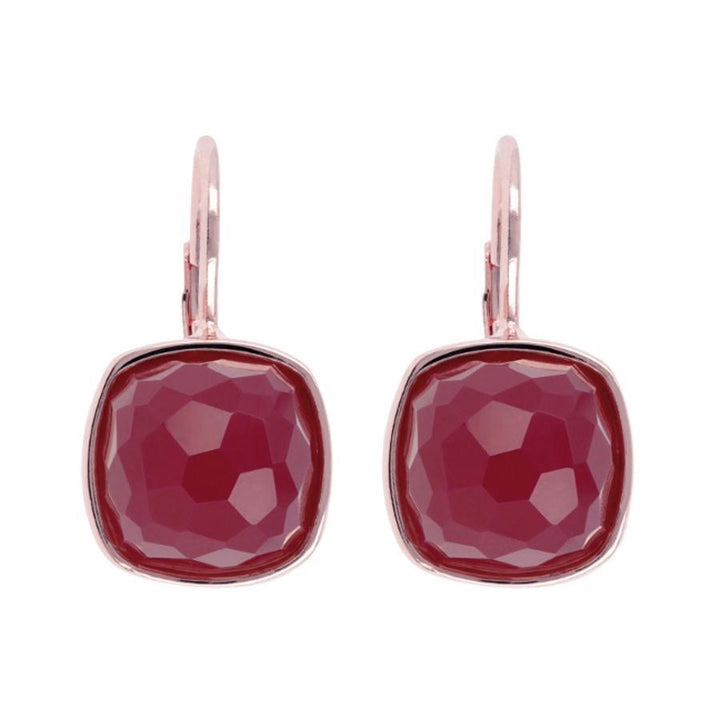 18krt roségouden oorhangers met rode chalcedoon 10x10mm
