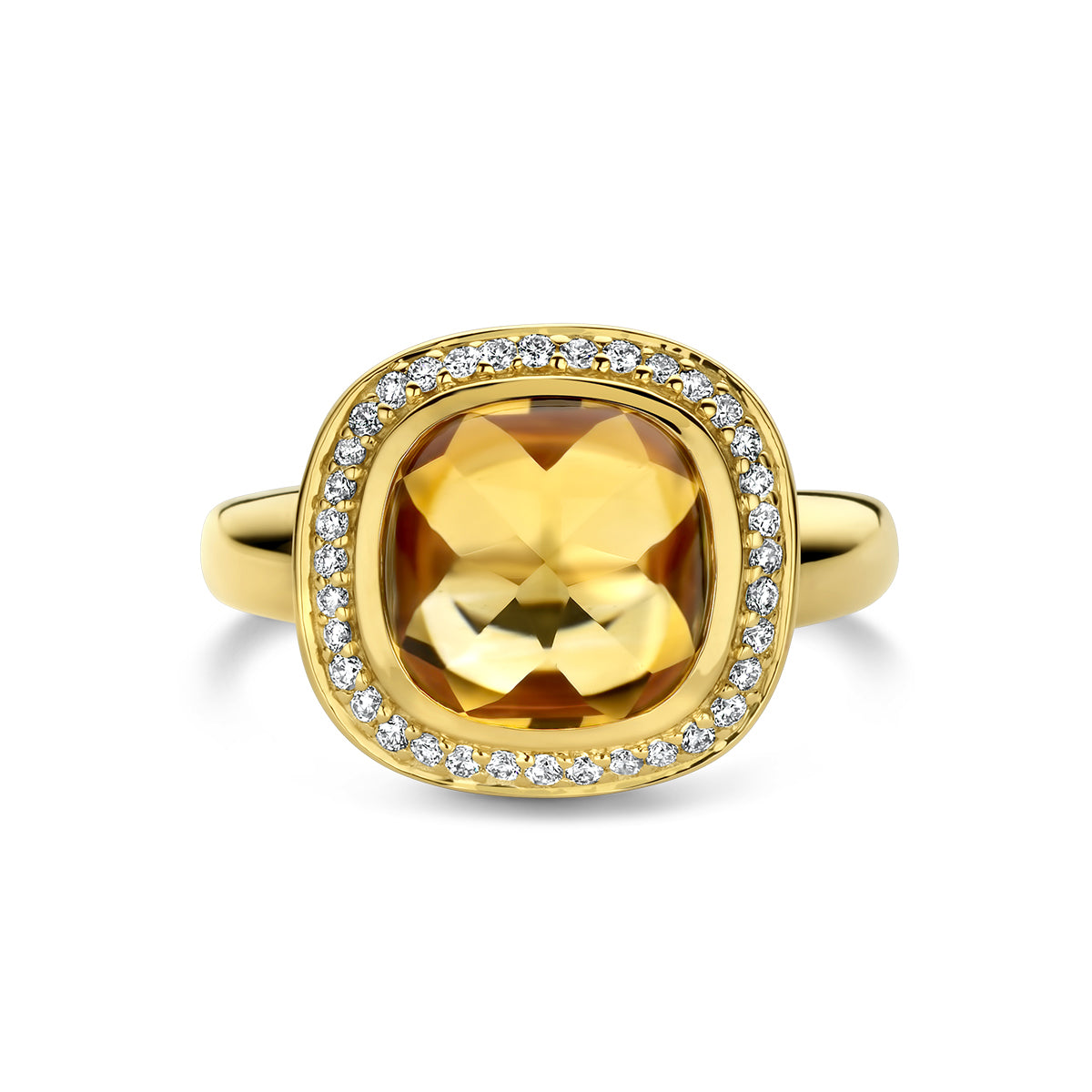 14krt geelgouden ring met citrien en diamant 0.20ct
