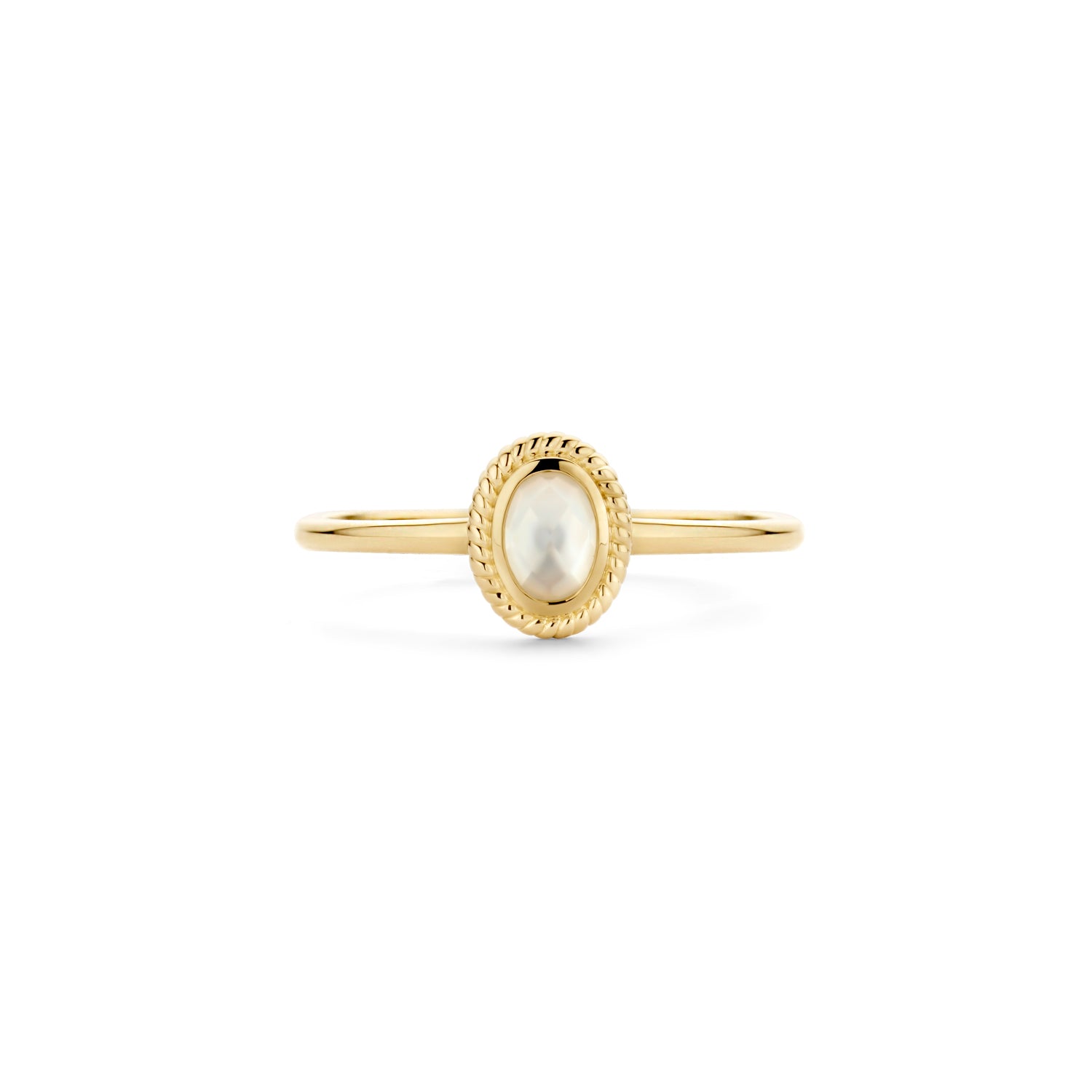 Blush Ring 1239YMQ - Geel Goud met Doublette van Mother of Pearl met Rock Crystal (14k)