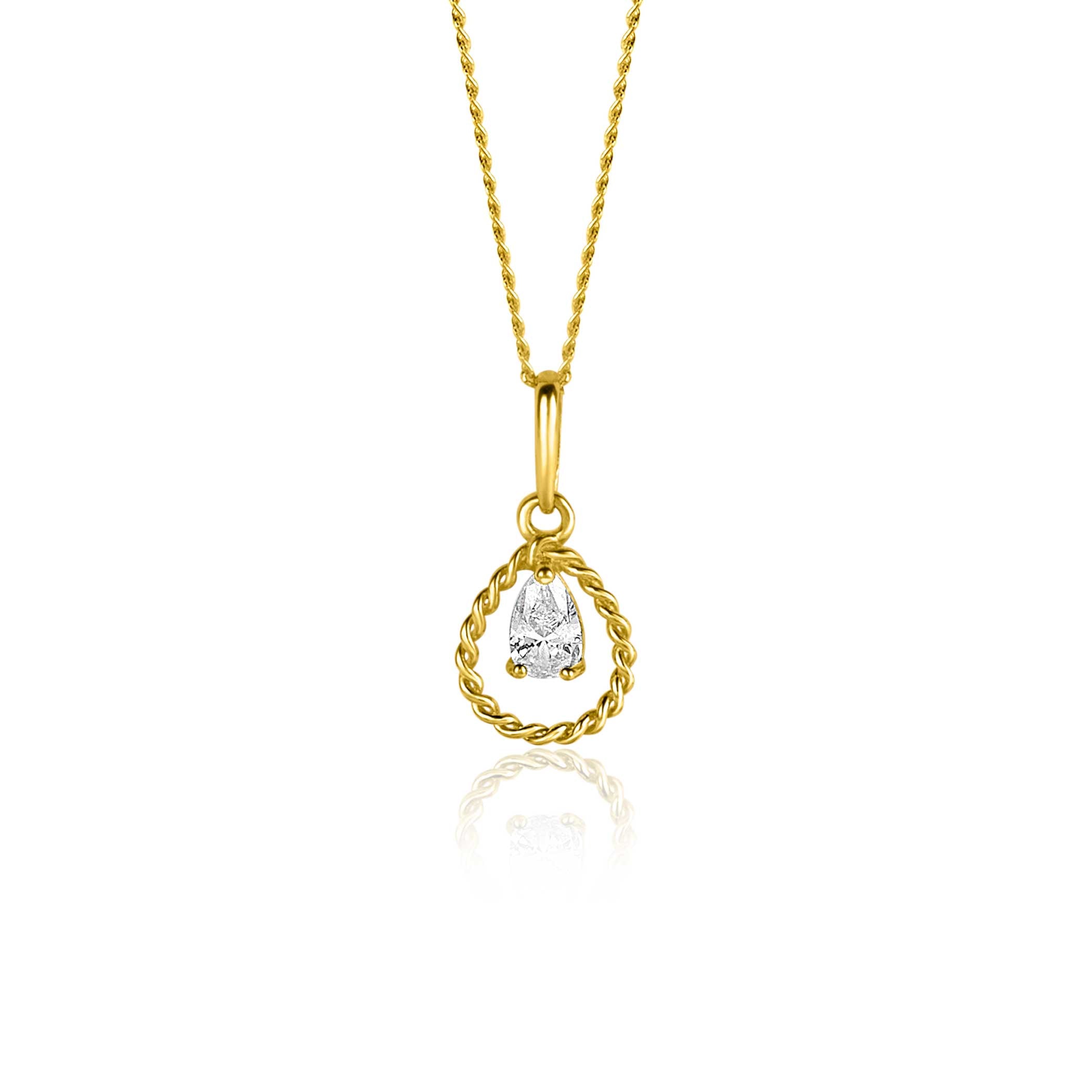 16mm ZINZI Gold 14 krt gouden hanger met open druppelvorm en peervormige witte zirconia ZGH478 (zonder collier)