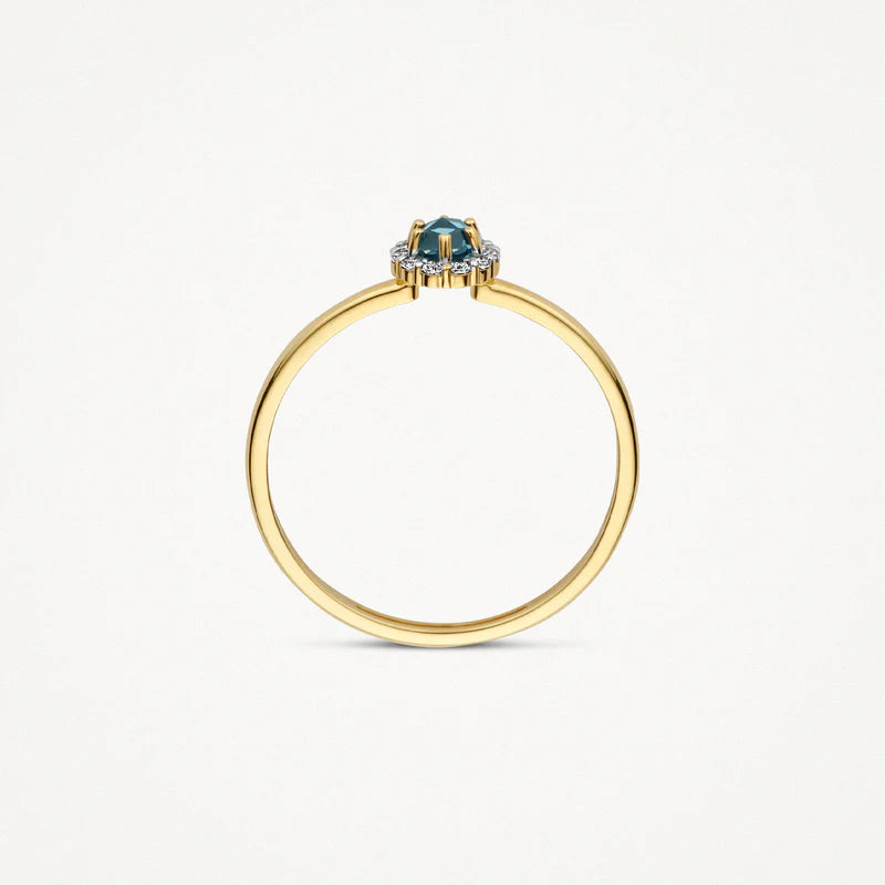 Blush Ring 1258YLB -  Geel Goud (14k) met Zirkonia en blauw topaas