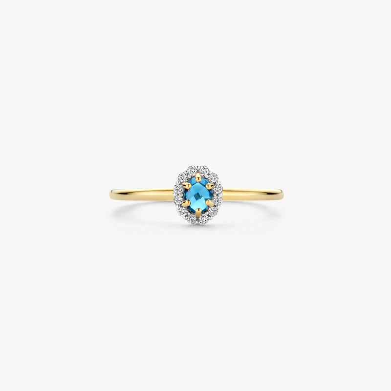 Blush Ring 1258YLB -  Geel Goud (14k) met Zirkonia en blauw topaas
