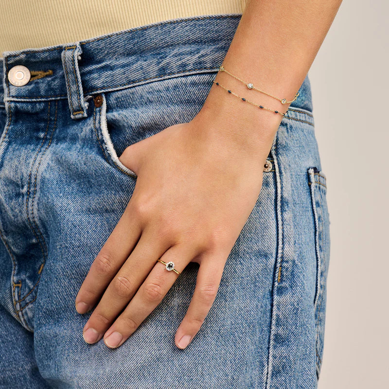 Blush Ring 1258YLB -  Geel Goud (14k) met Zirkonia en blauw topaas