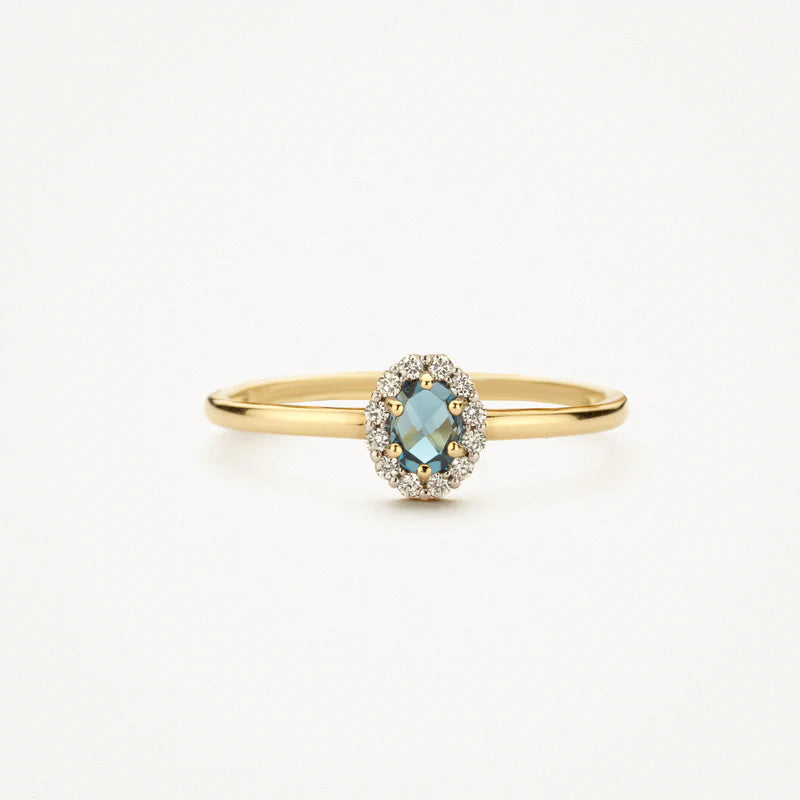 Blush Ring 1258YLB -  Geel Goud (14k) met Zirkonia en blauw topaas