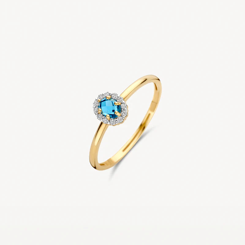 Blush Ring 1258YLB -  Geel Goud (14k) met Zirkonia en blauw topaas