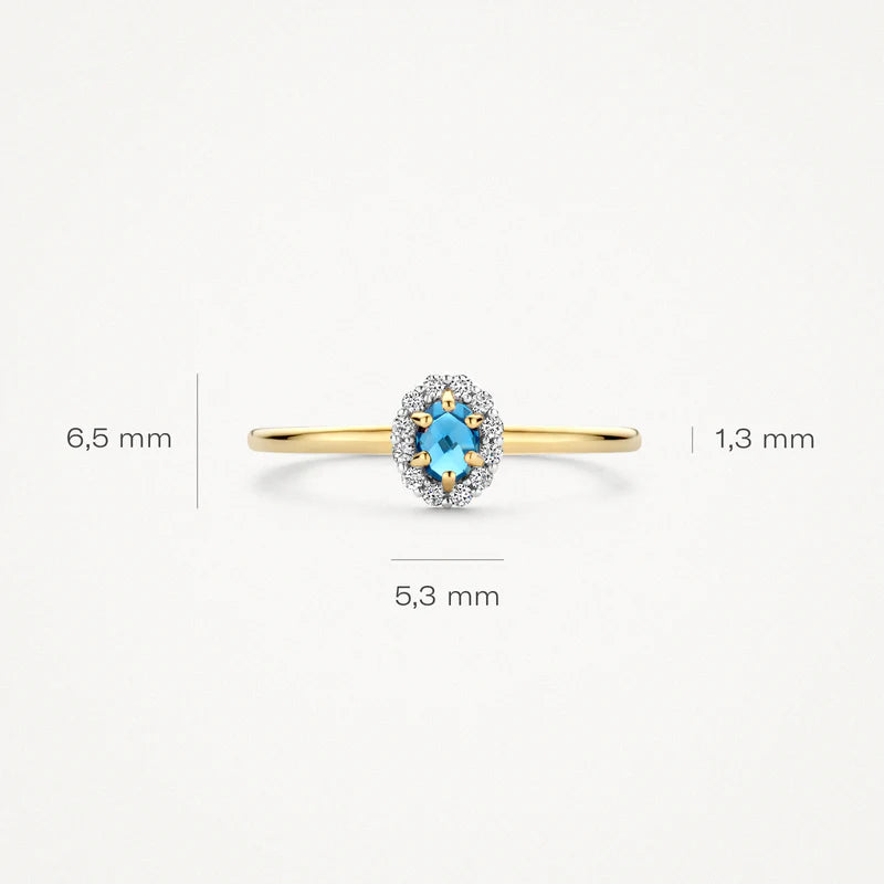 Blush Ring 1258YLB -  Geel Goud (14k) met Zirkonia en blauw topaas