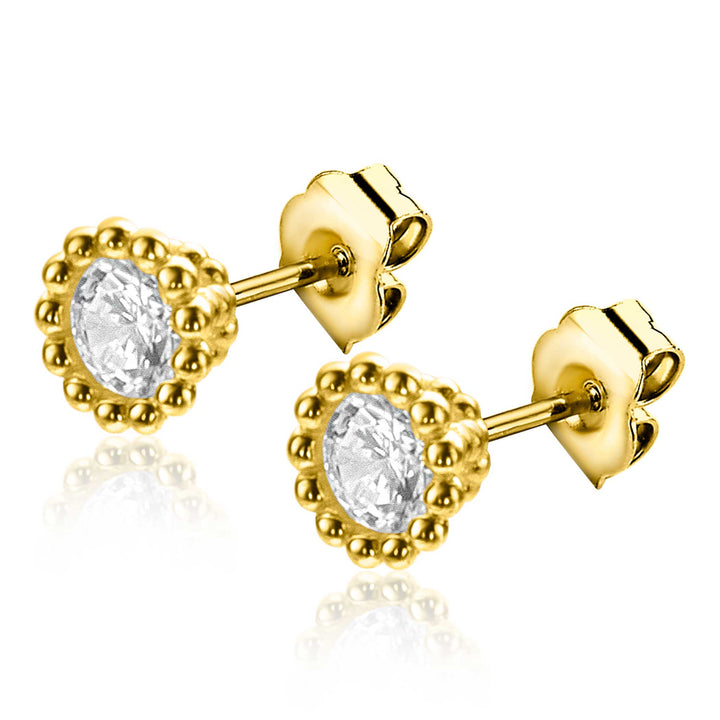4.5mm ZINZI Gold 14 krt gouden oorknoppen bezet met witte zirconia in een bolletjes zetting ZGO319