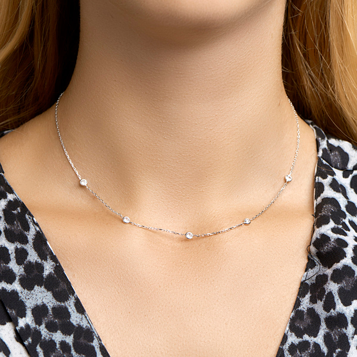 Zilveren collier zirkonia | 40+4cm