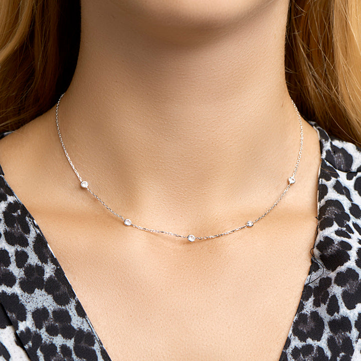 Zilveren collier zirkonia | 40+4cm
