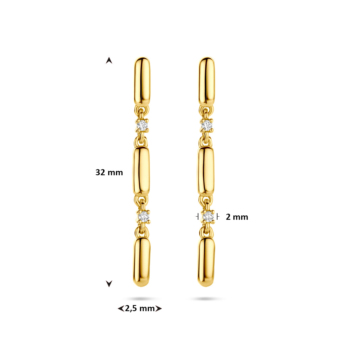 14krt geelgouden oorhangers met diamant 0.06ct 2,55mm | 3,2cm