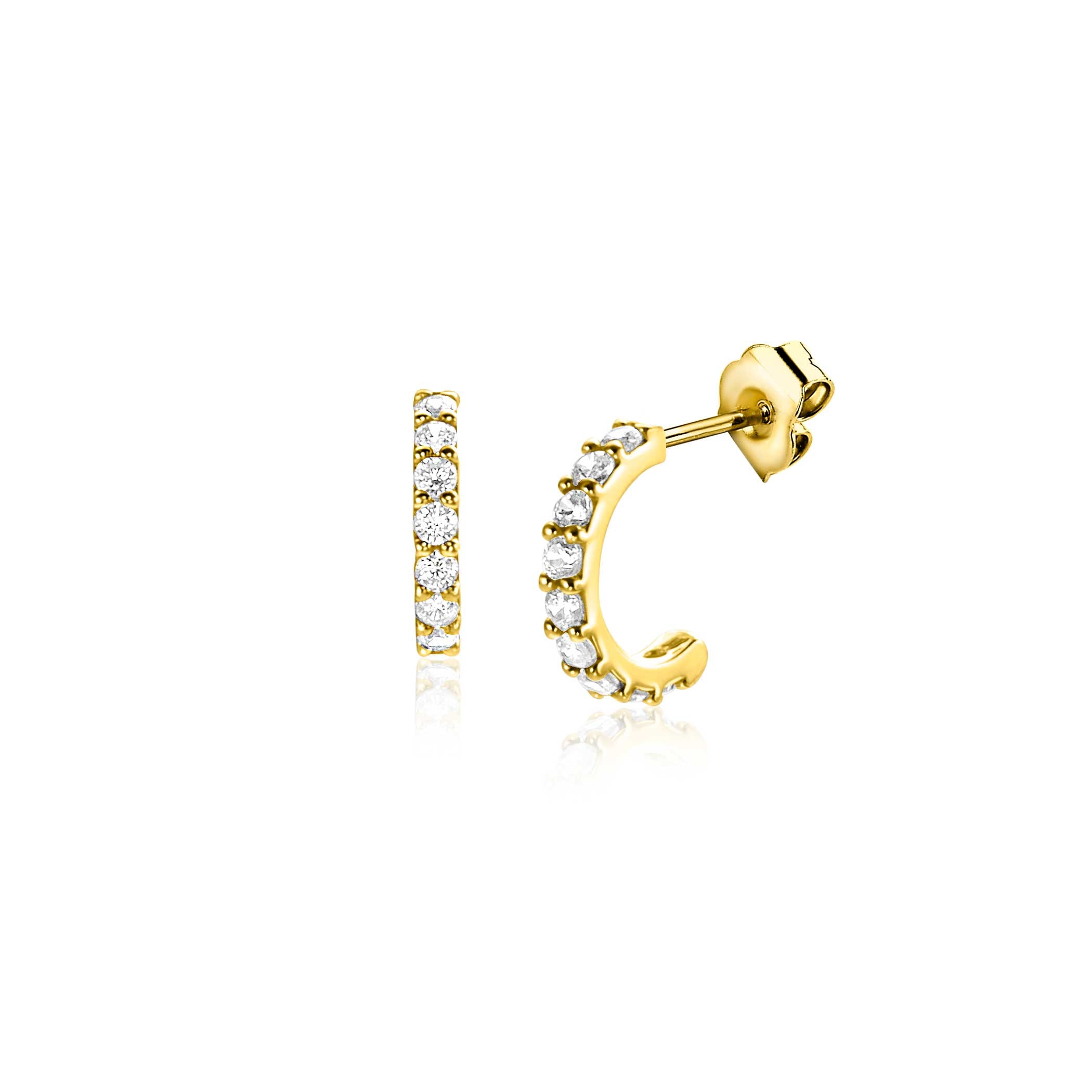 8mm ZINZI Gold 14 krt gouden halve oorRing bezet met witte zirconia's ZGO458