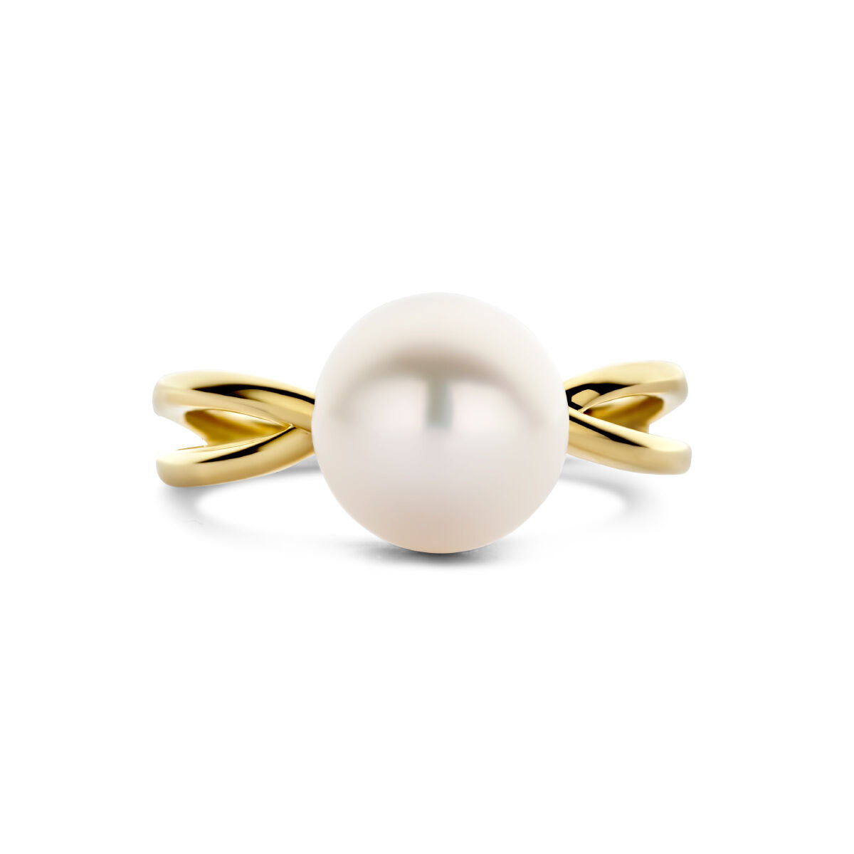 14kt geelgouden ring parel wit 9mm