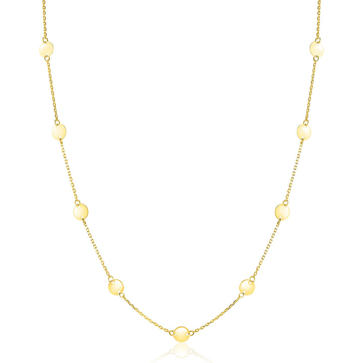 ZINZI Gold 14 krt gouden ketting met subtiele jasseron schakels en negen ronde gladde plaatjes 5mm breed 42-45cm ZGC503