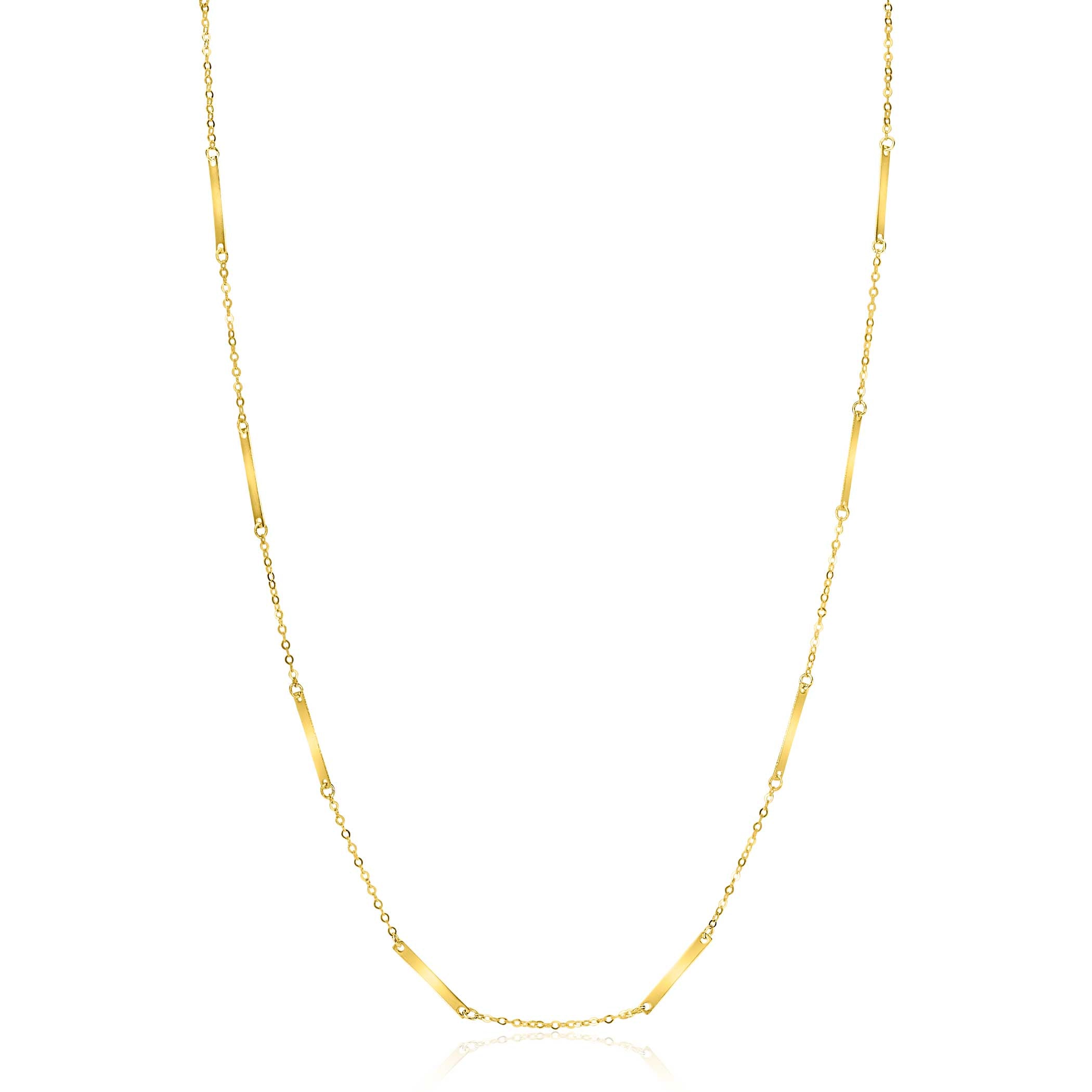 ZINZI Gold 14 krt gouden fijne massieve schakelketting met dertien lange gladde plaatjes 45cm ZGC490