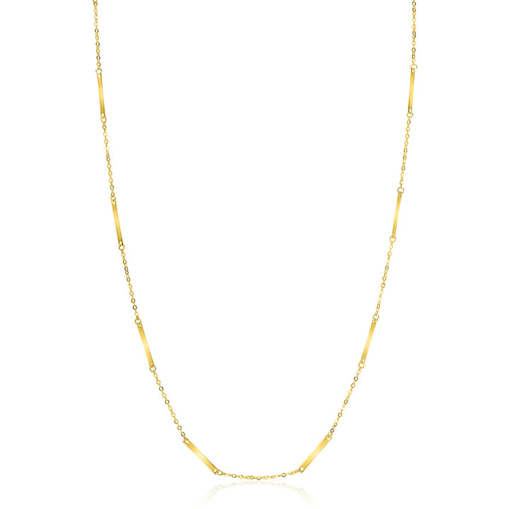 ZINZI Gold 14 krt gouden fijne massieve schakelketting met dertien lange gladde plaatjes 45cm ZGC490