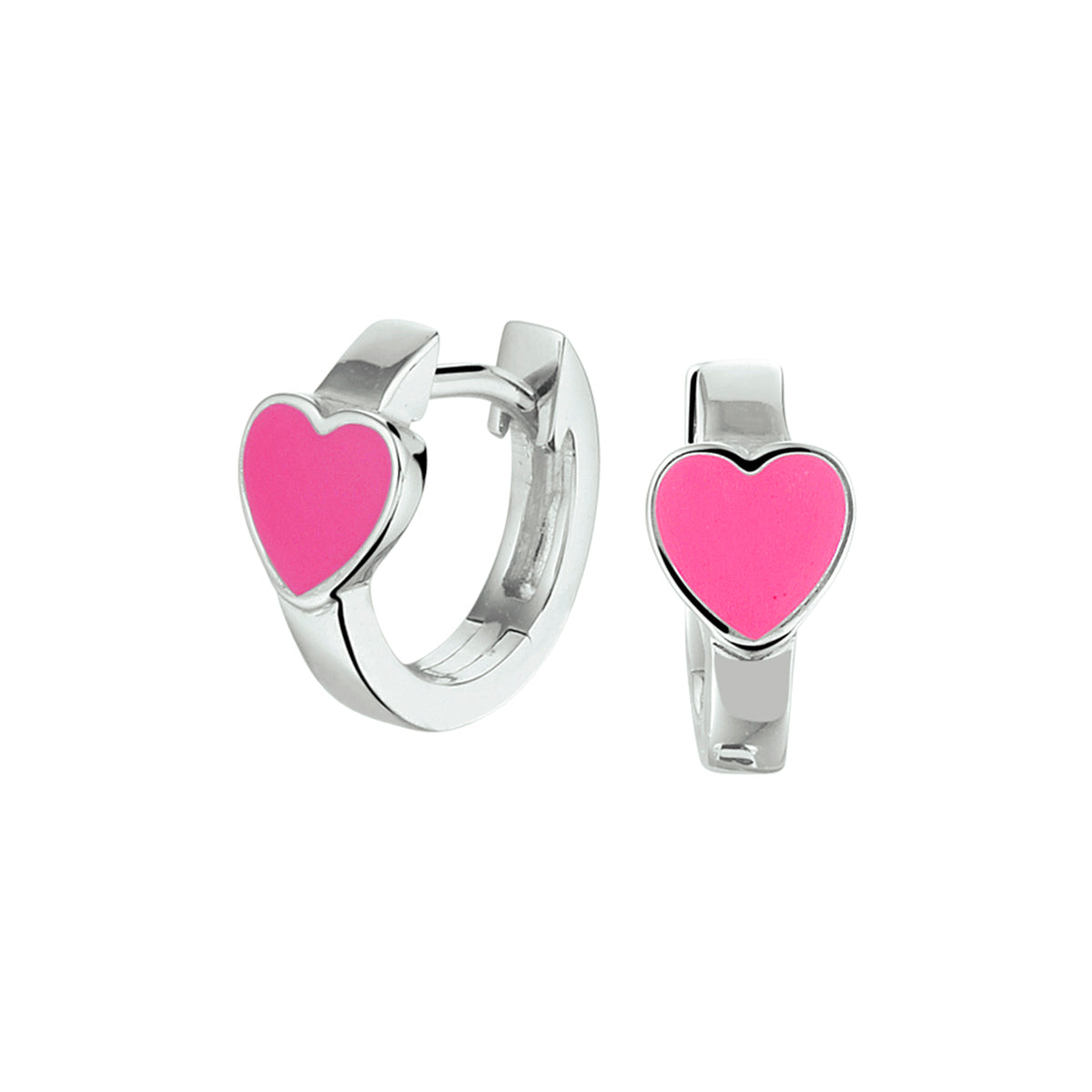 Zilveren klapoorringen met roze emaille hart | 12,5x6mm
