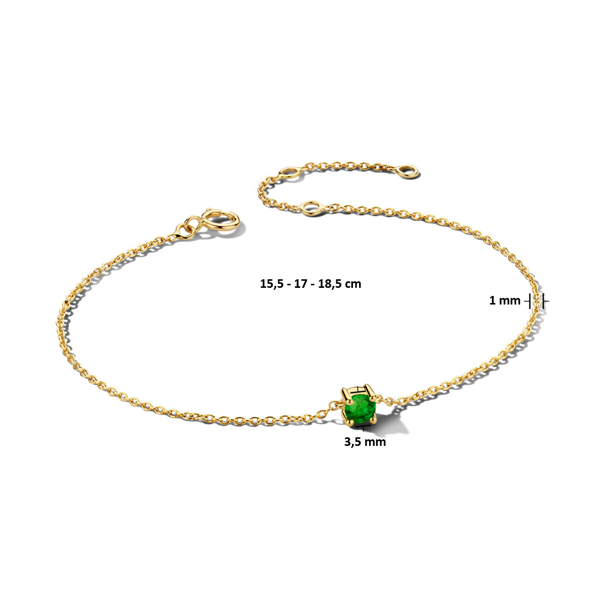 14krt geelgouden armband met smaragd 3,5mm | 15,5-18,5cm