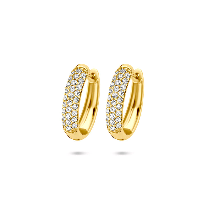 Facette - 14krt geelgouden creolen met LG diamant 0.755ct (2x0.3775ct) HSI | 4x18 mm