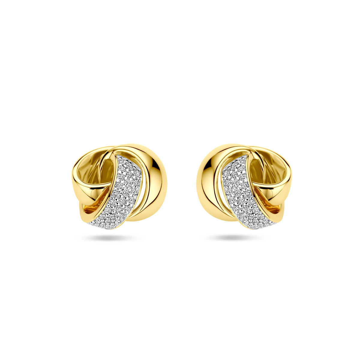 14krt geelgouden oorstekers "knoop" met 0.19ct HSI diamant