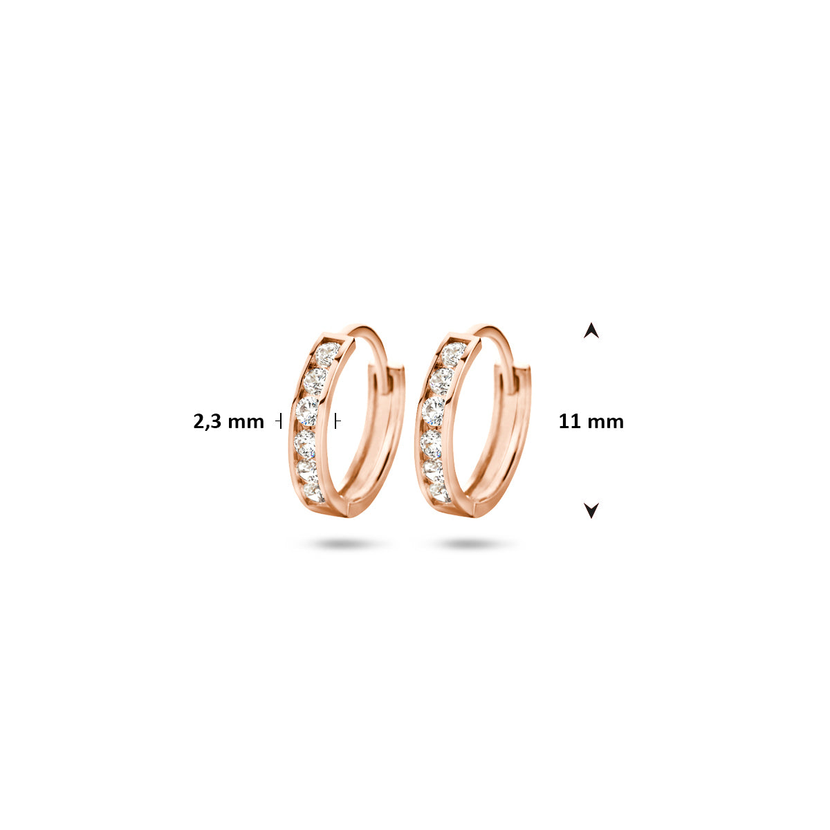 14krt roségouden klapoorringen met zirkonia | 2,3x11mm