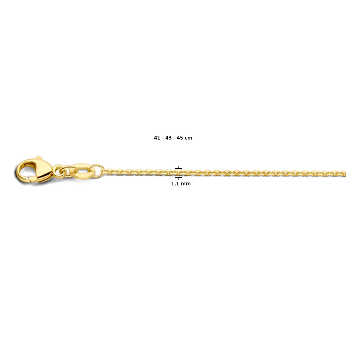 18krt geelgouden lengtecollier anker gediamanteerd 1.1mm | 41-43-45cm