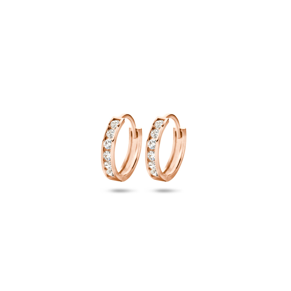 14krt roségouden klapoorringen met zirkonia | 2,3x11mm