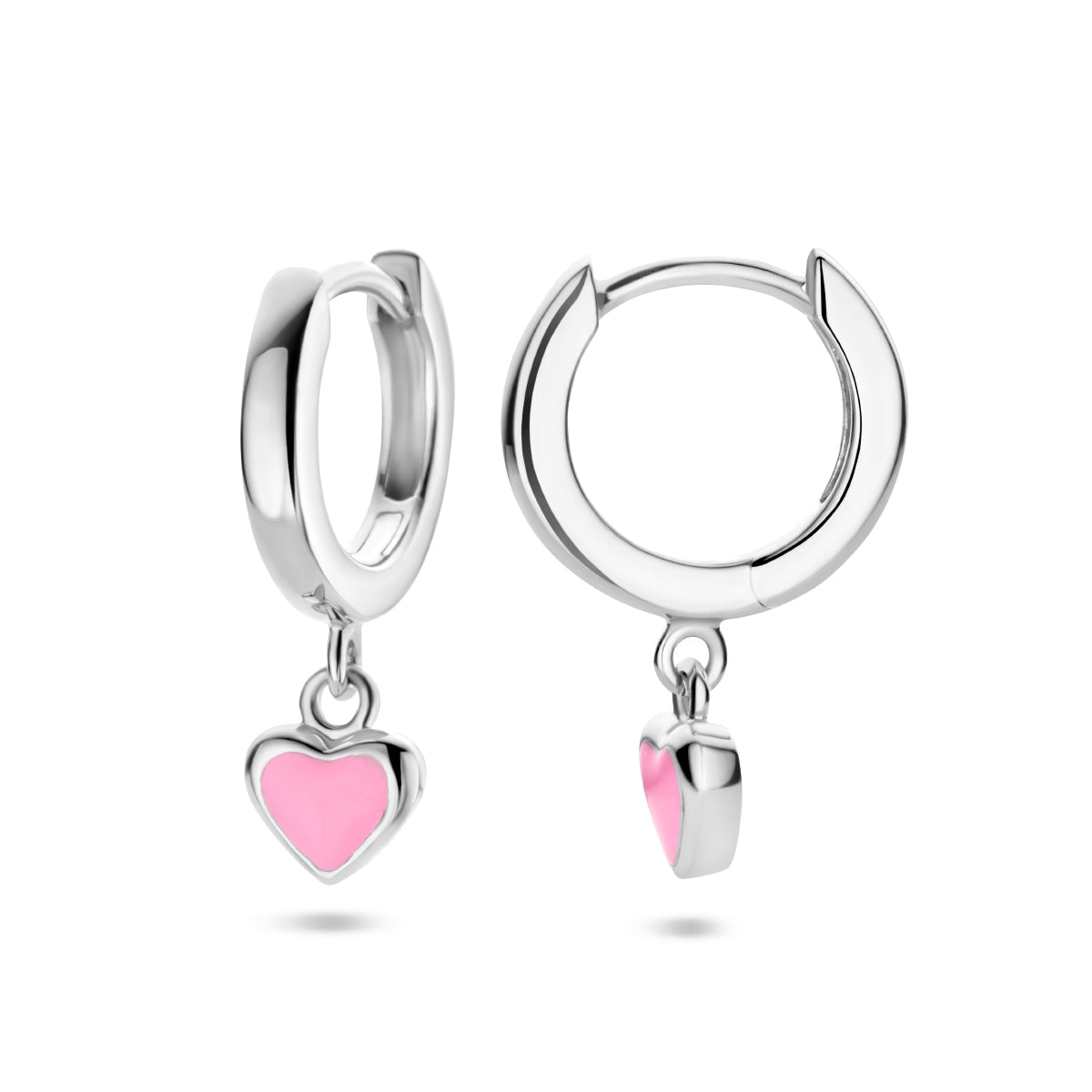 Zilveren klapoorringen met een roze hartje | 11,5x2mm