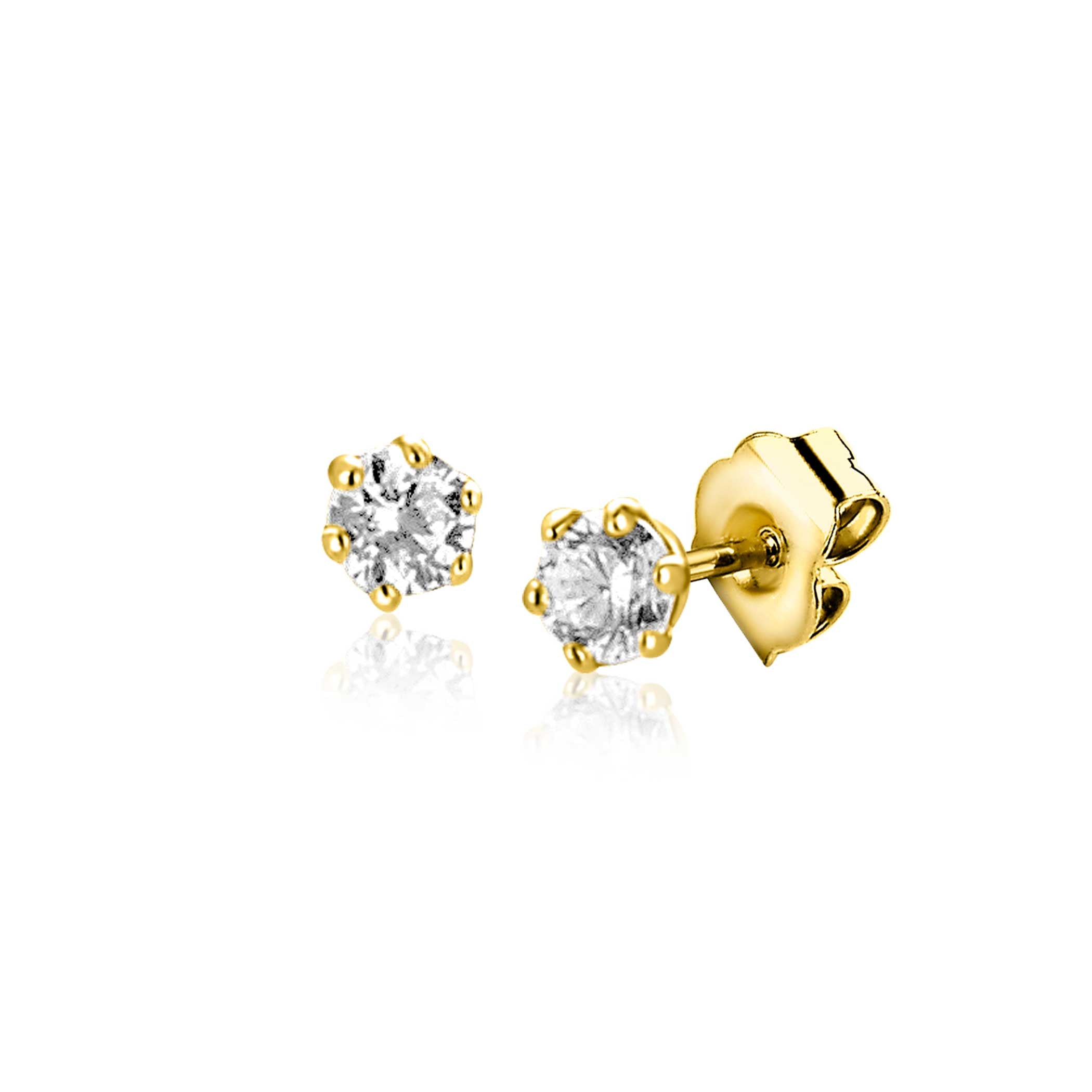 2,5mm ZINZI Gold 14krt gouden oorstekers met ronde witte zirconia in zespootchaton ZGO562