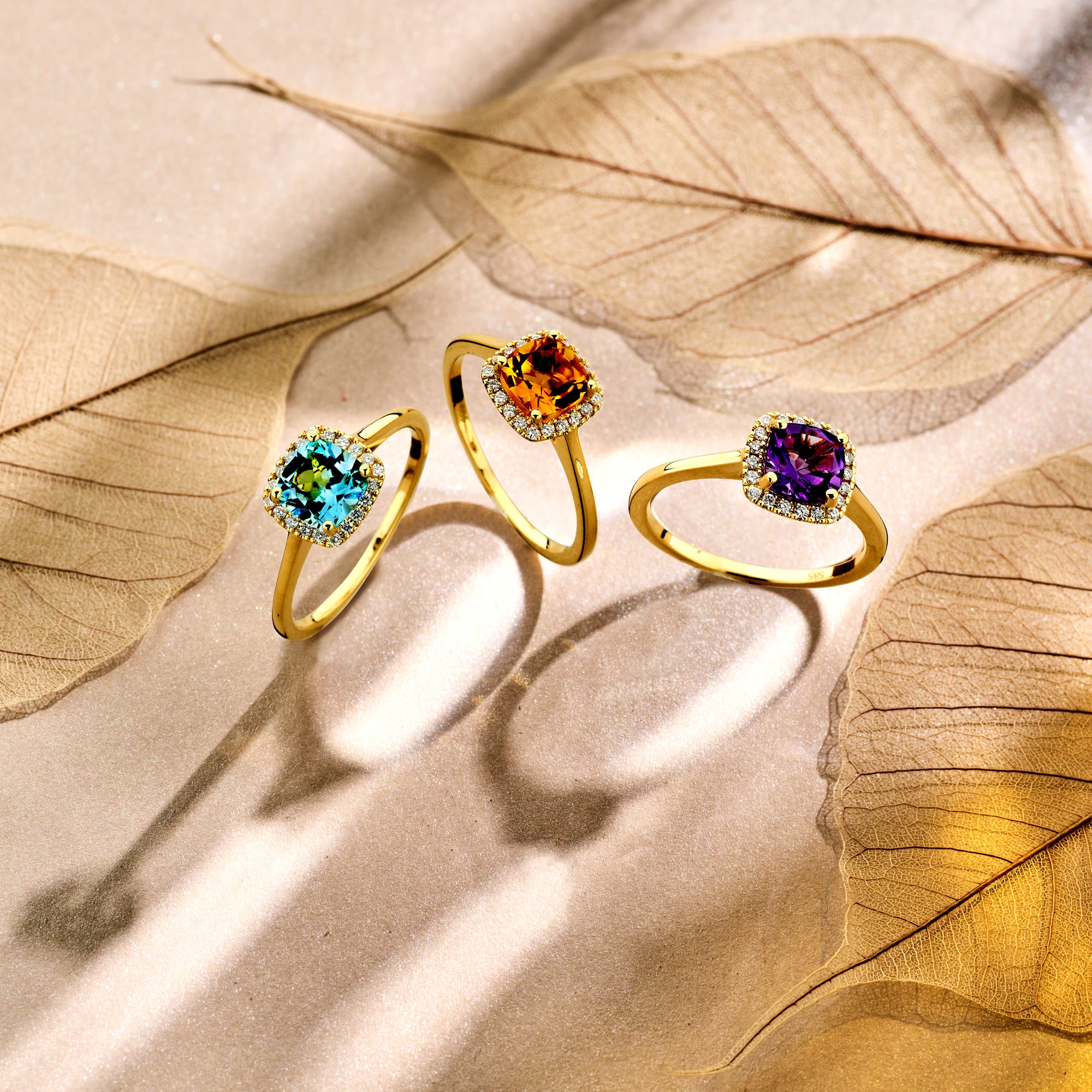 14krt geelgouden ring met citrien en diamant 0.10ct HSI